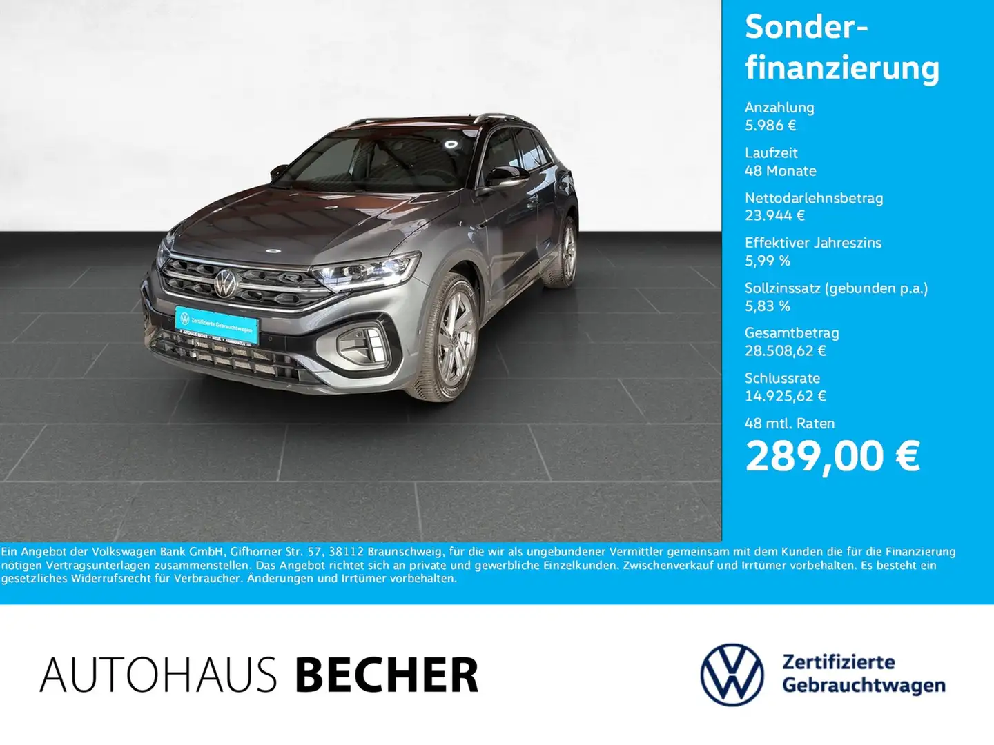 Volkswagen T-Roc R Line 2.0 TDI DSG /Navi/AHK/Rückfahrkam Grau - 1