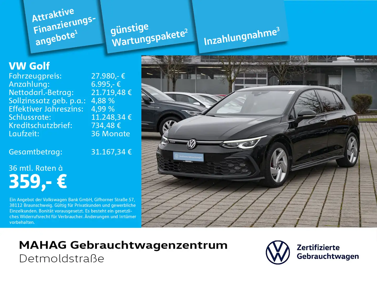 Volkswagen Golf VIII GTD 2.0 TDI AHK Navi LED Kamera DSG Schwarz - 1
