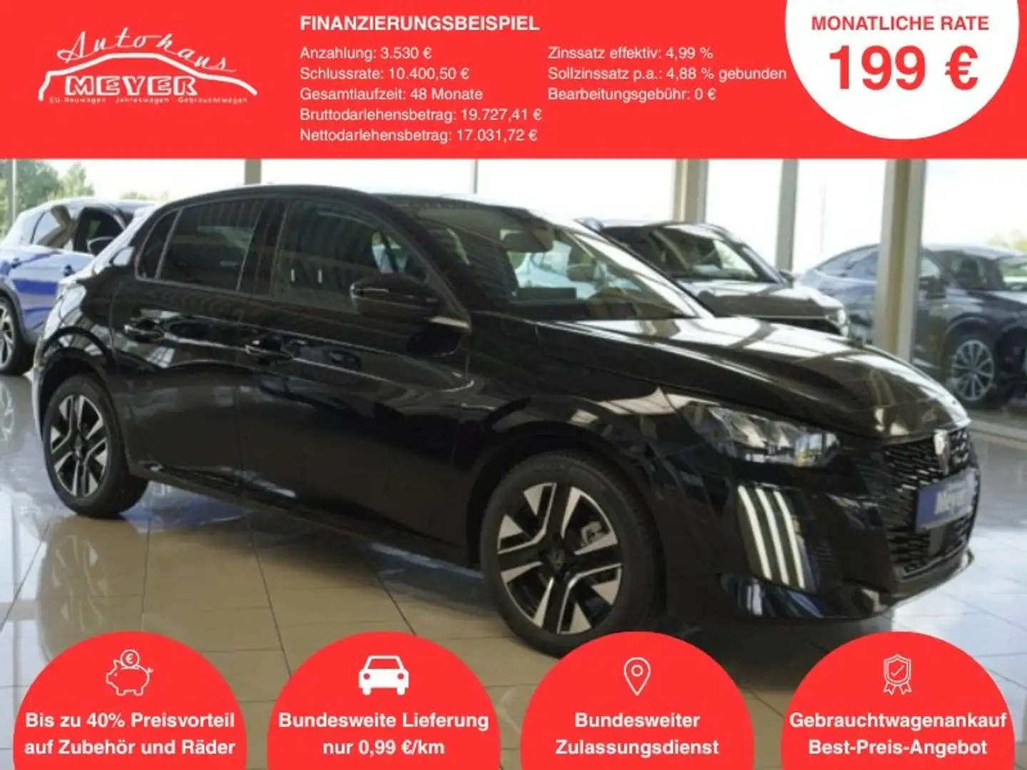 Peugeot 208 Facelift Allure 1,2 100PS LED/ACC/2x180°Kamera   * Schwarz - 1