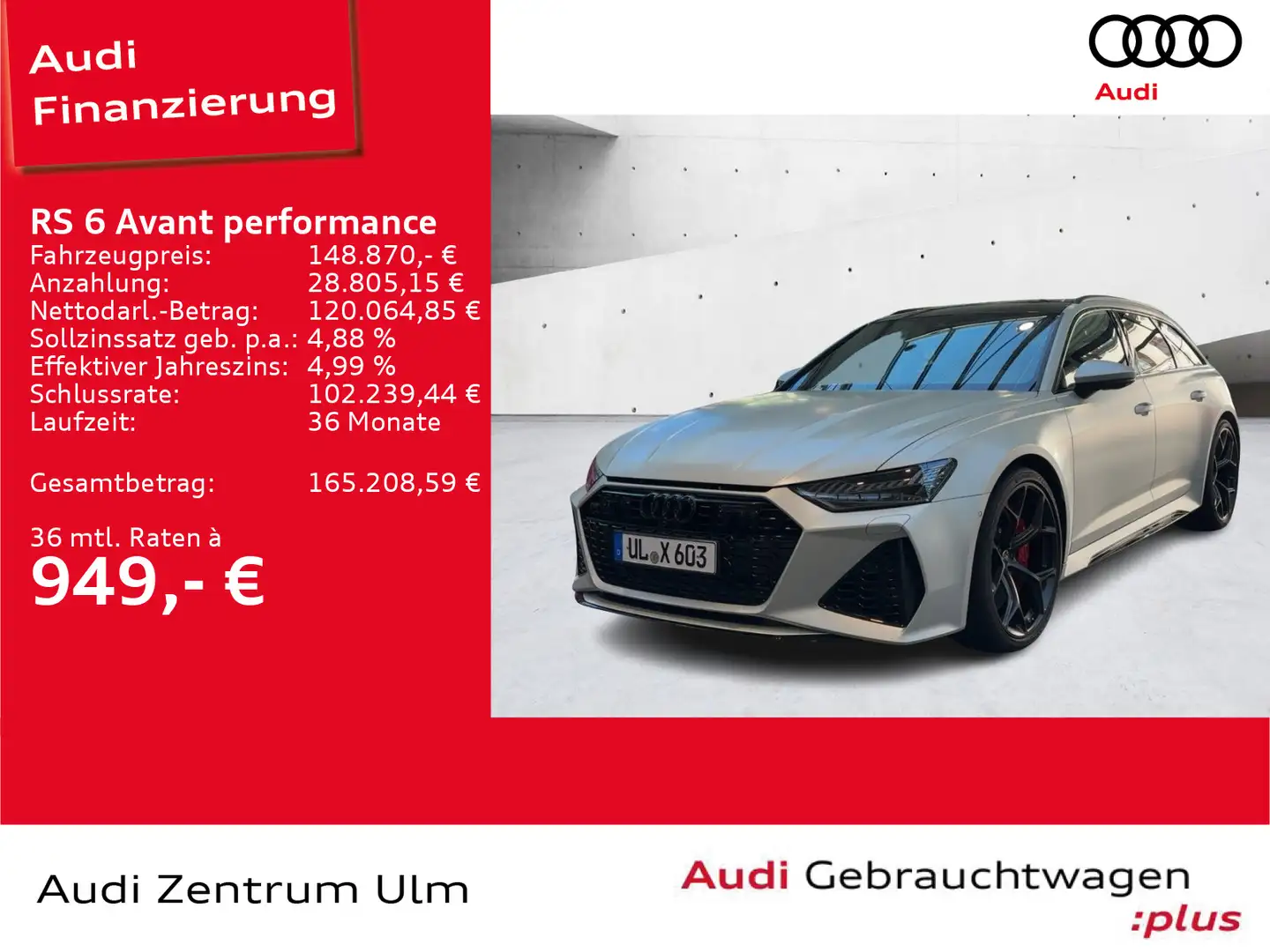 Audi RS6 RS6 Avant performance MATT 22 DYNAMIK PANO STHZ Silber - 1