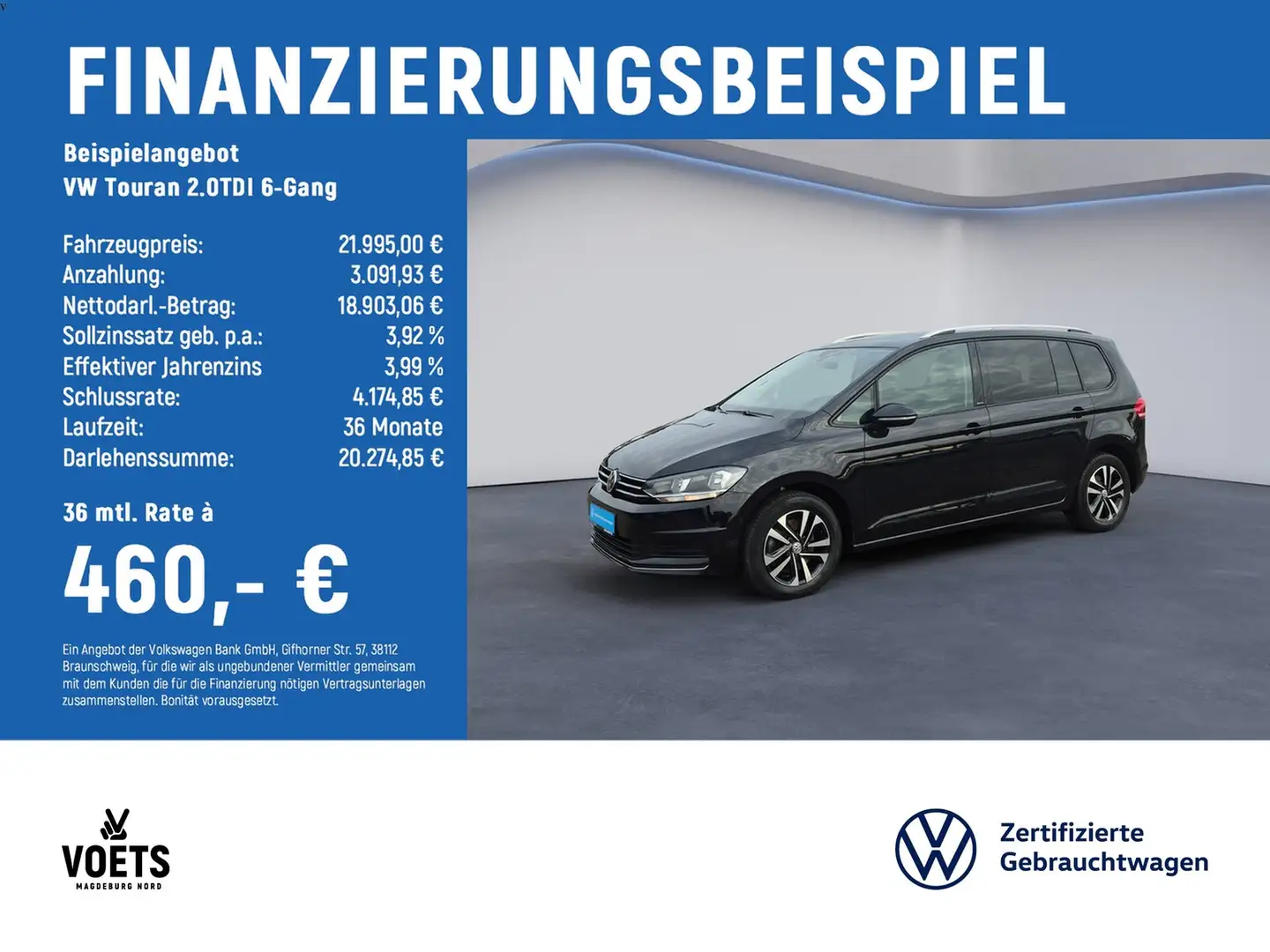 Volkswagen Touran 2.0TDI 6-Gang Comfortline NAVI+AHK+PANO+ Zwart - 2