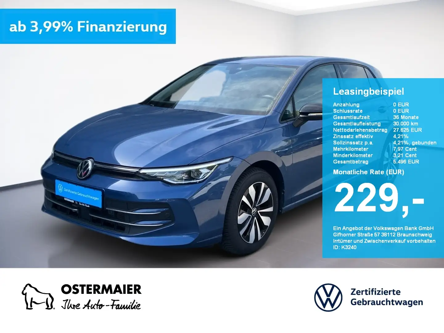 Volkswagen Golf VIII GOAL 2.0TDI 150PS DSG LED.AHK.KAMERA.ACC.NAVI Blau - 1