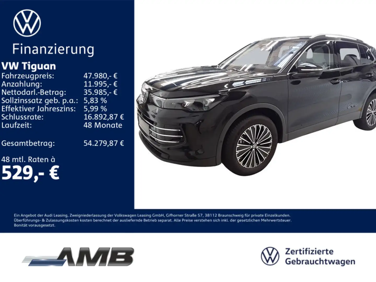 Volkswagen Tiguan Elegance 2.0 TDI 4M AHK/Pano/Standh/2.30G Schwarz - 1