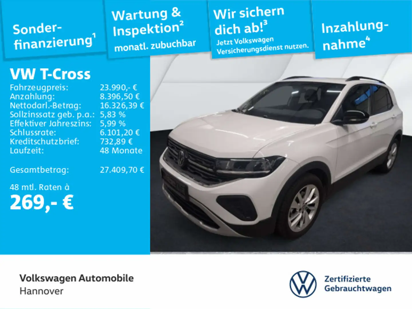 Volkswagen T-Cross 1.0 TSI DSG Goal AHK ACC DigCockpit LED Weiß - 1