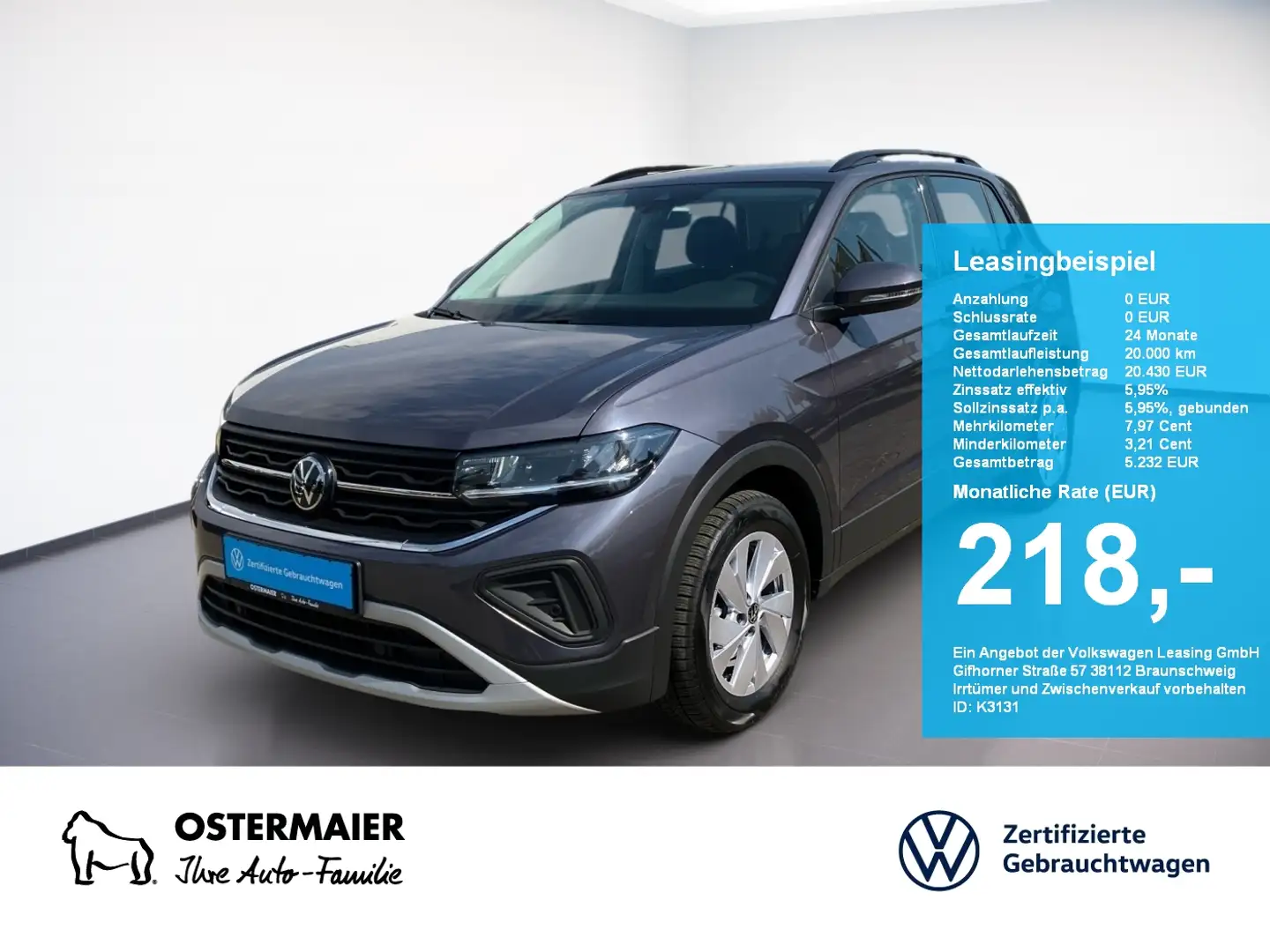 Volkswagen T-Cross LIFE 1.0TSI 95PS ACC.5J-G.2xPDC.VIRTUAL.LED.APP-C. Grau - 1