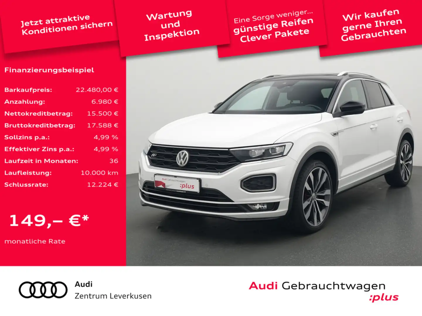 Volkswagen T-Roc R-Line ACC AHK VIRT PANO NAVI KAM KEYLE Weiß - 1