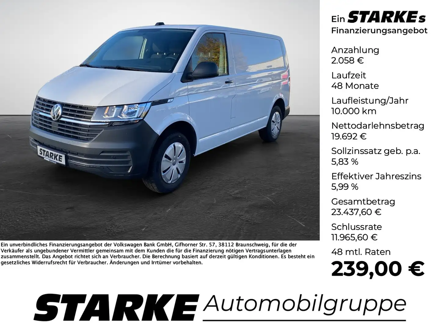 Volkswagen T6 Transporter T6.1 2.0 TDI Kasten Blanco - 1