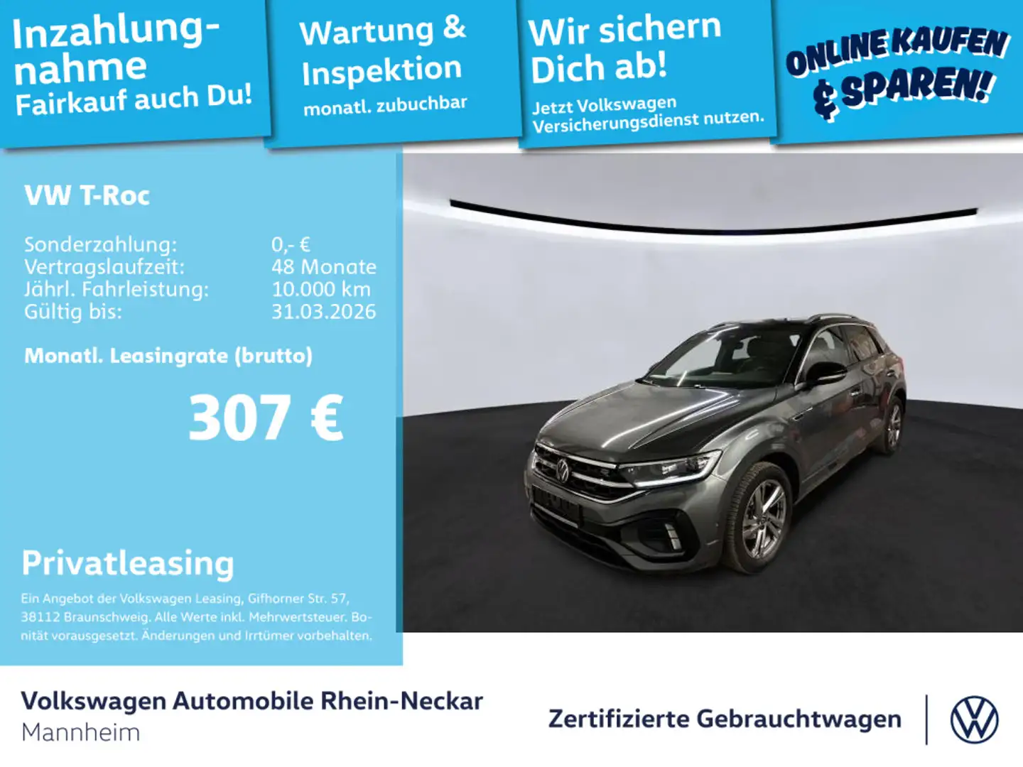 Volkswagen T-Roc 1.0 TSI R-Line Navi Kamera LED Plus uvm. Grau - 1