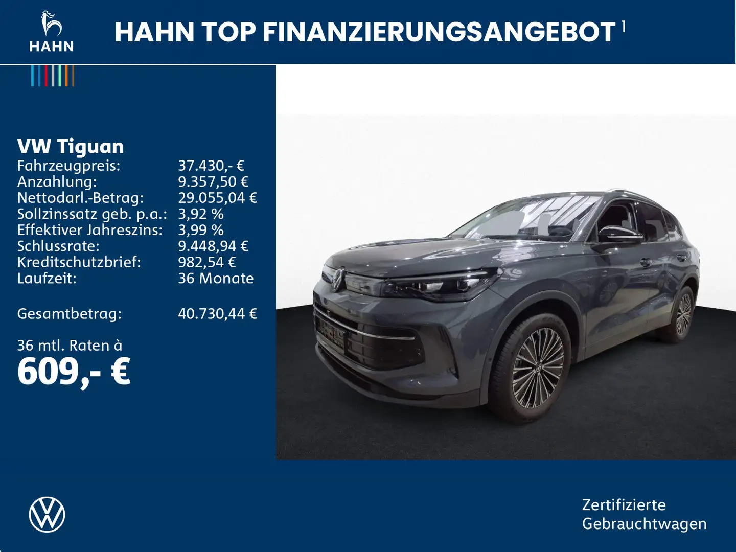 Volkswagen Tiguan 2.0TDI DSG Goal LED AHK 360° ACC Navi APP Grau - 2