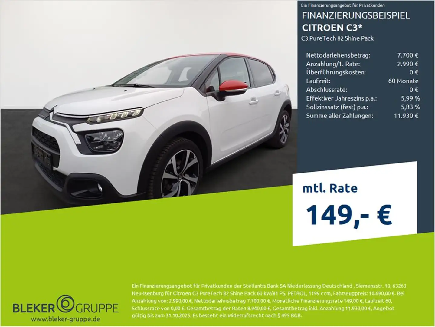 Citroen C3 C3 PureTech 82 Shine Pack Blanc - 1