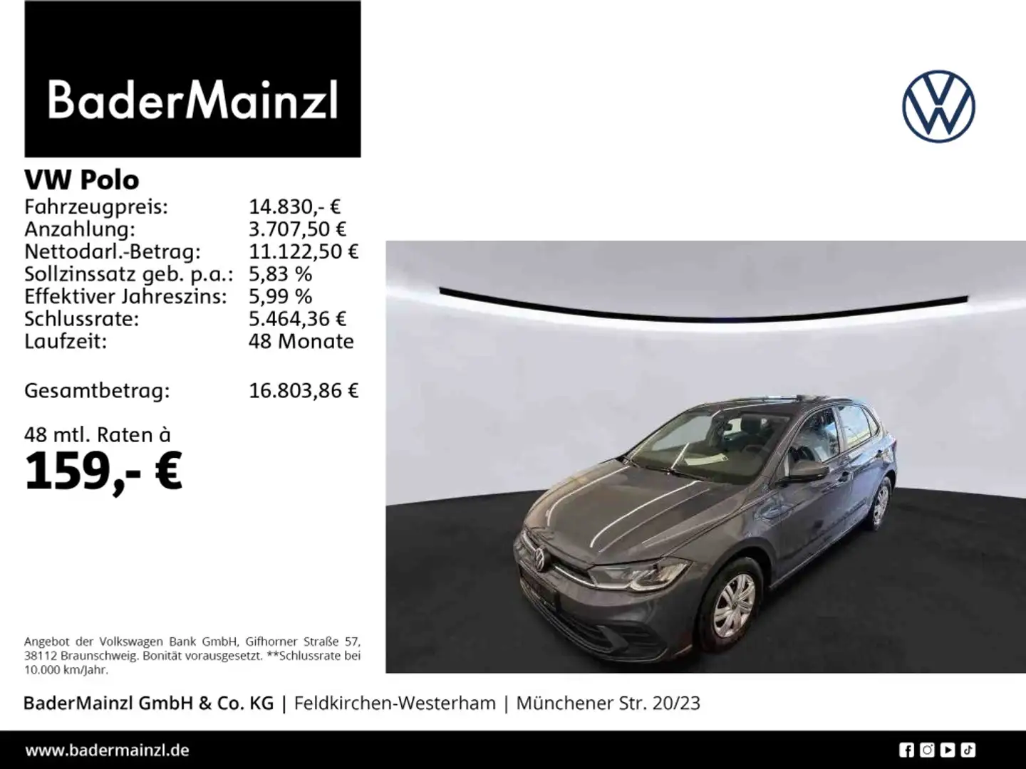 Volkswagen Polo 1.0 TSI Fresh Virtual LED Carplay SHZ 2xPDC Grau - 1