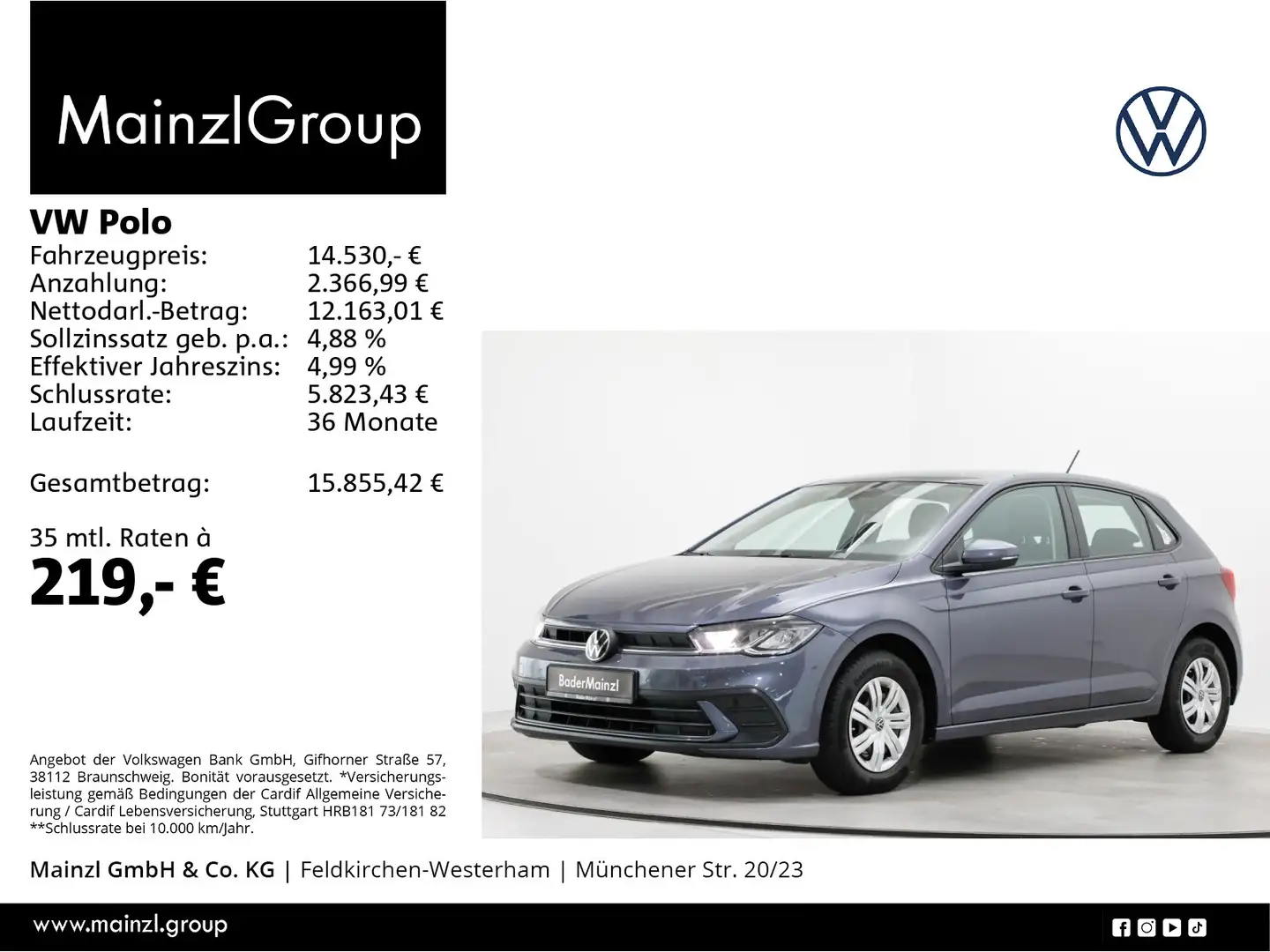 Volkswagen Polo 1.0 TSI Fresh Virtual LED Carplay SHZ 2xPDC Grau - 1