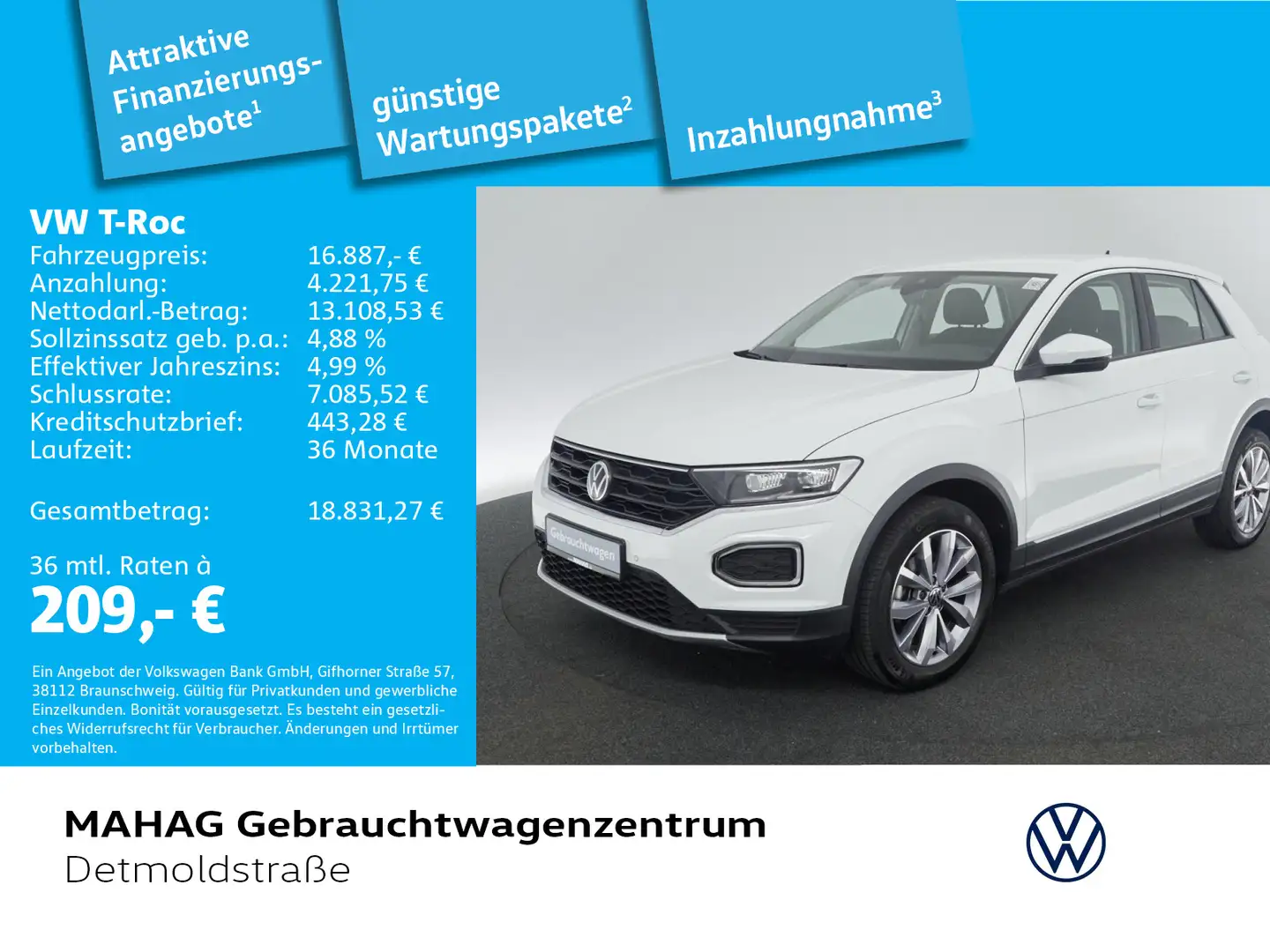 Volkswagen T-Roc T-ROC 1.0 TSI STYLE LED PDC DAB+ 6-Gang Blanc - 1
