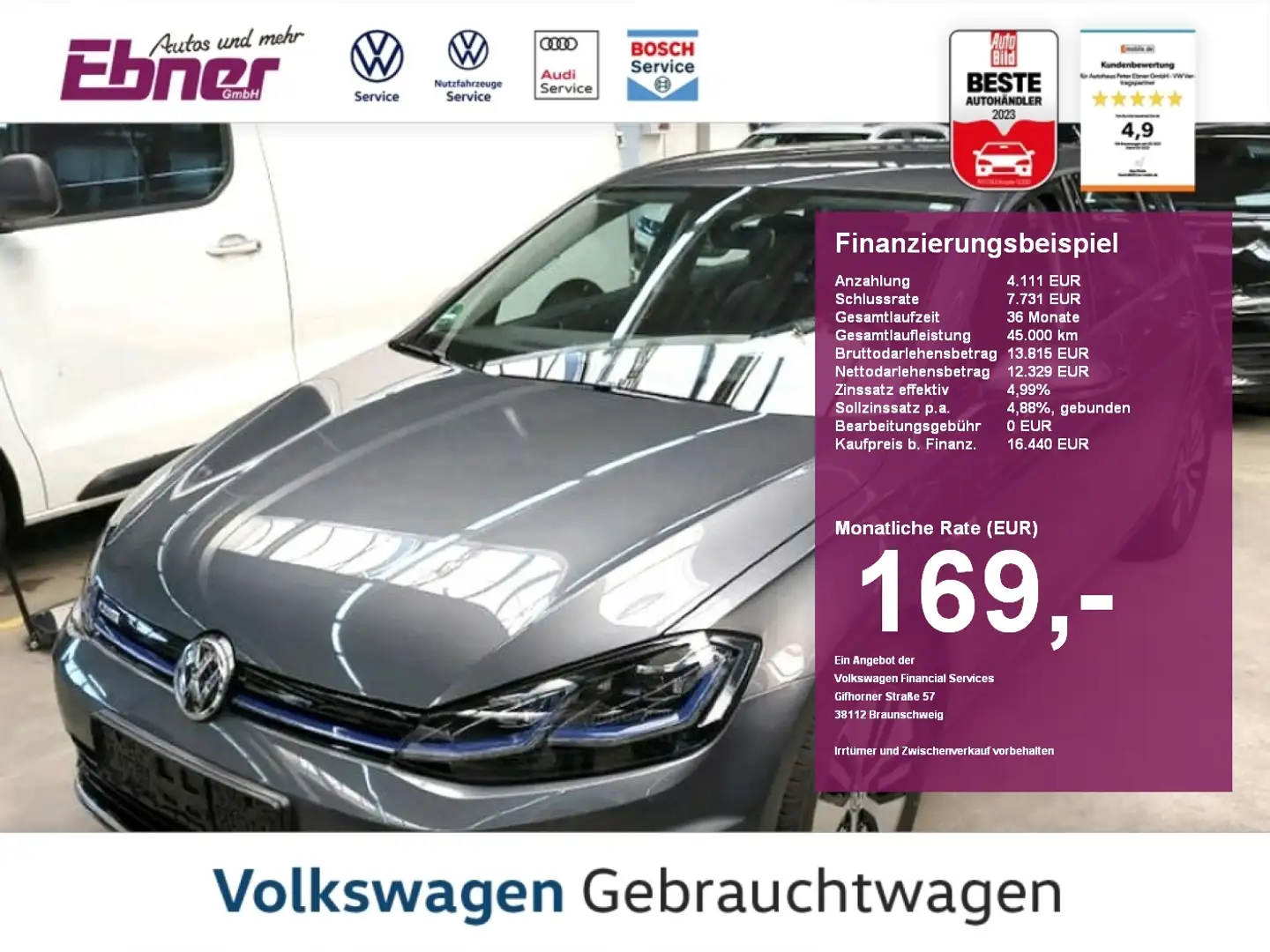 Volkswagen Golf VII E-GOLF 36KW/h CCS+WPUMPE+LEDERSITZE+NAVI+APP+L Gris - 1