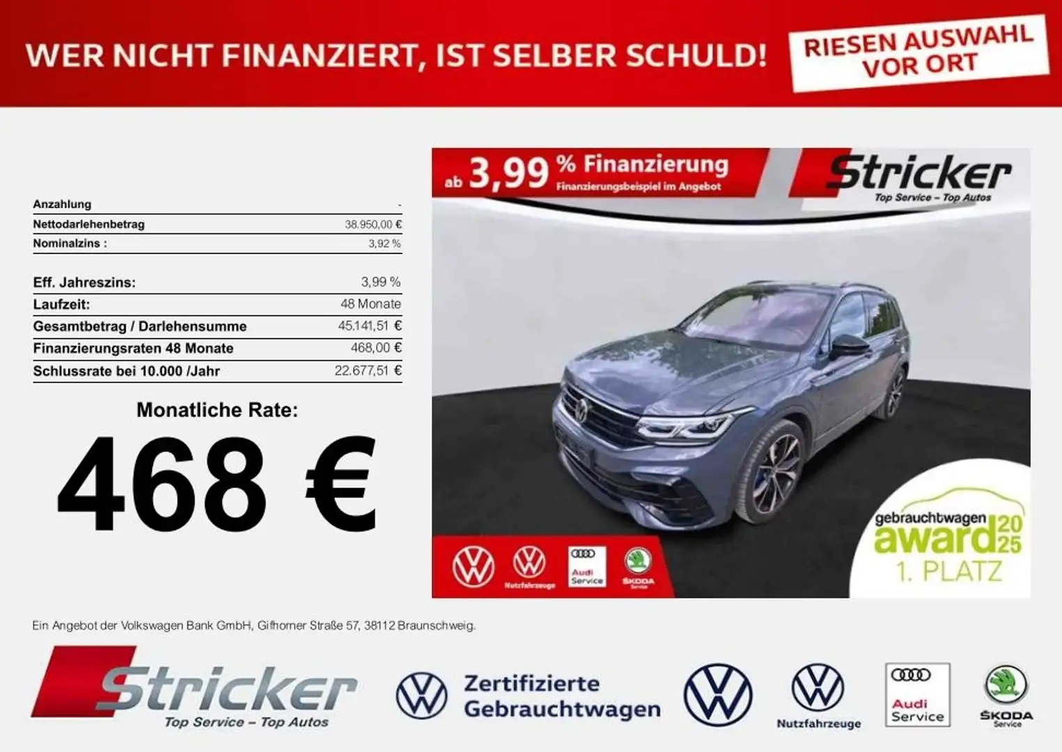 Volkswagen Tiguan R Black Style 2.0TSI 468,-ohne Anzahlung Travel A Grau - 2