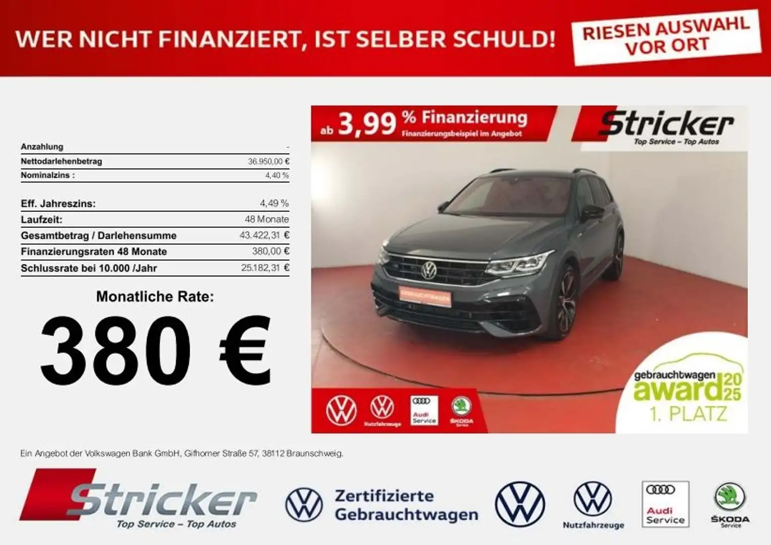Volkswagen Tiguan R Black Style 2.0TSI 380,-ohne Anzahlung Travel A Grau - 1