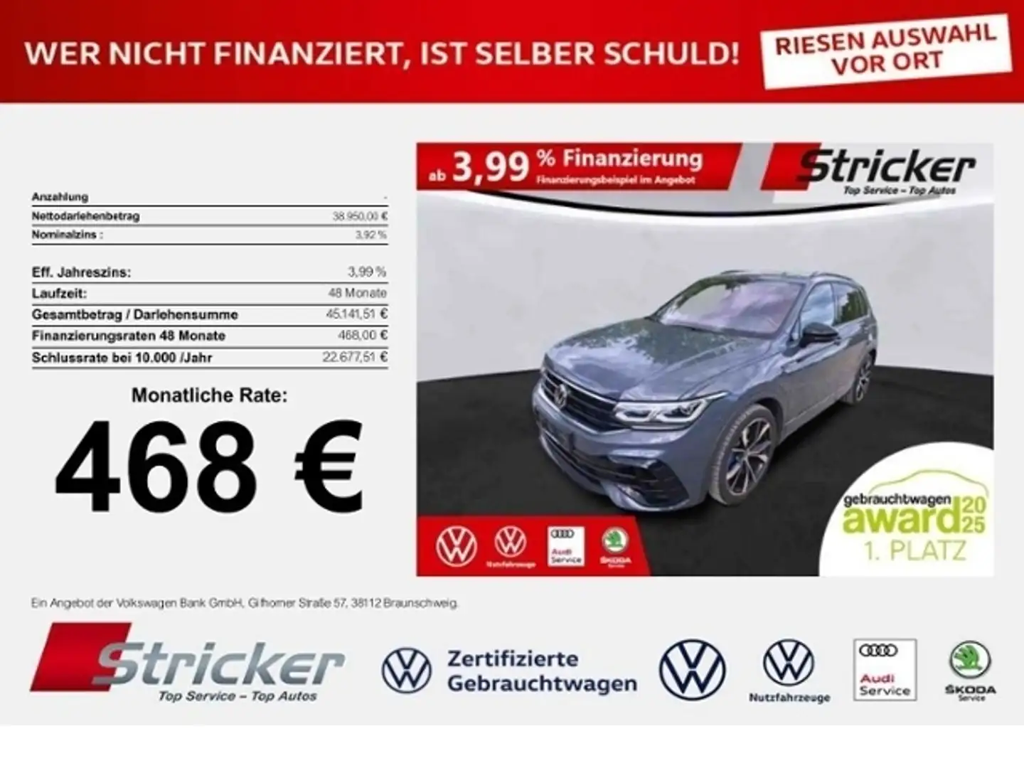 Volkswagen Tiguan R Black Style 2.0TSI 468,-ohne Anzahlung Travel A Grau - 1