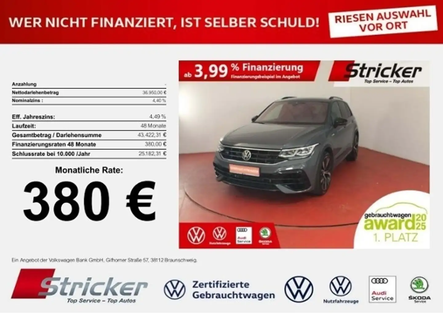 Volkswagen Tiguan R Black Style 2.0TSI 380,-ohne Anzahlung Travel A Grau - 1