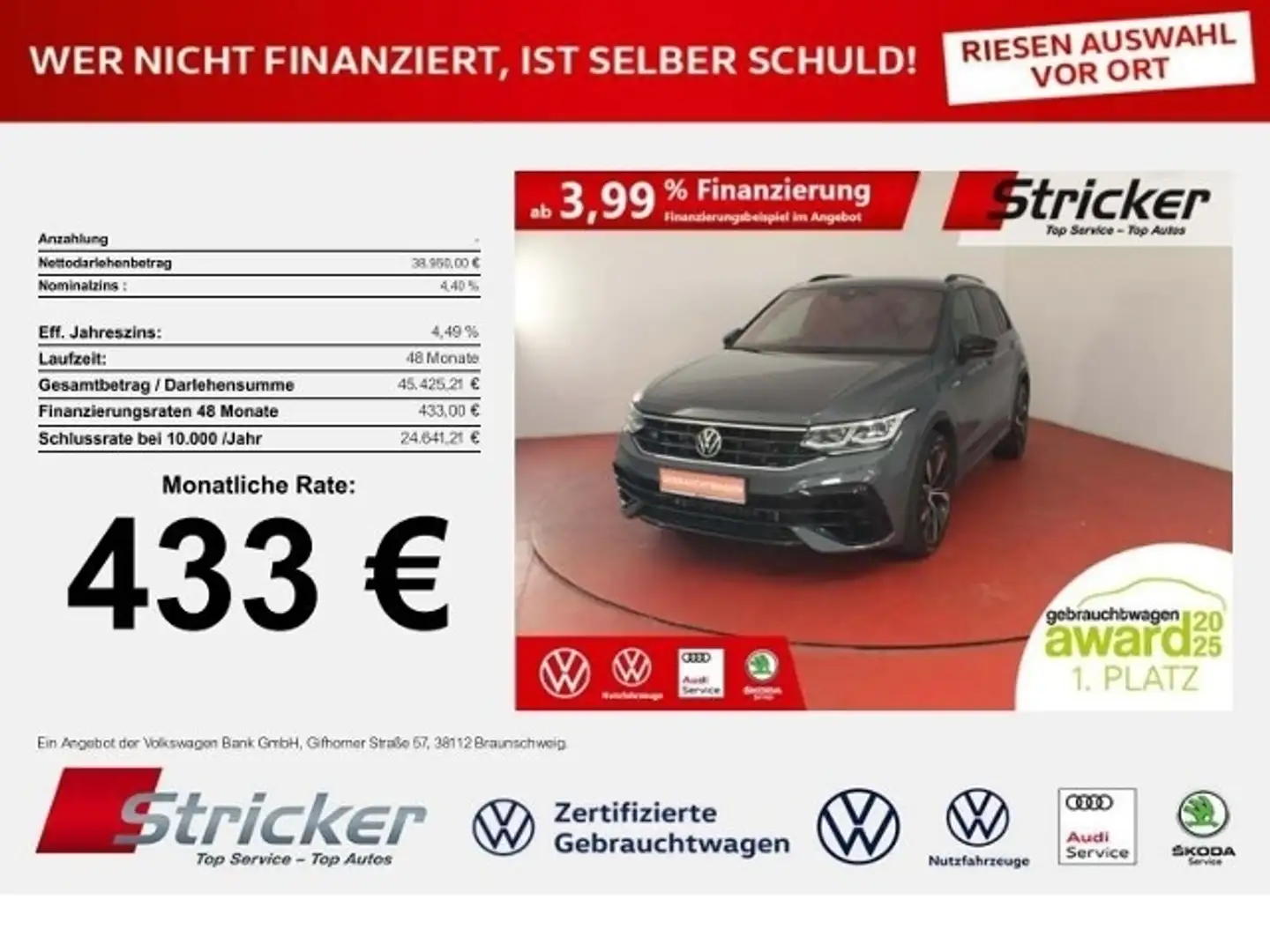 Volkswagen Tiguan R Black Style 2.0TSI 433,-ohne Anzahlung Travel A Grau - 1
