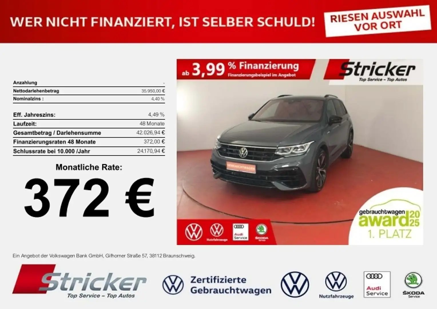 Volkswagen Tiguan R Black Style 2.0TSI 372,-ohne Anzahlung Travel A Grau - 1
