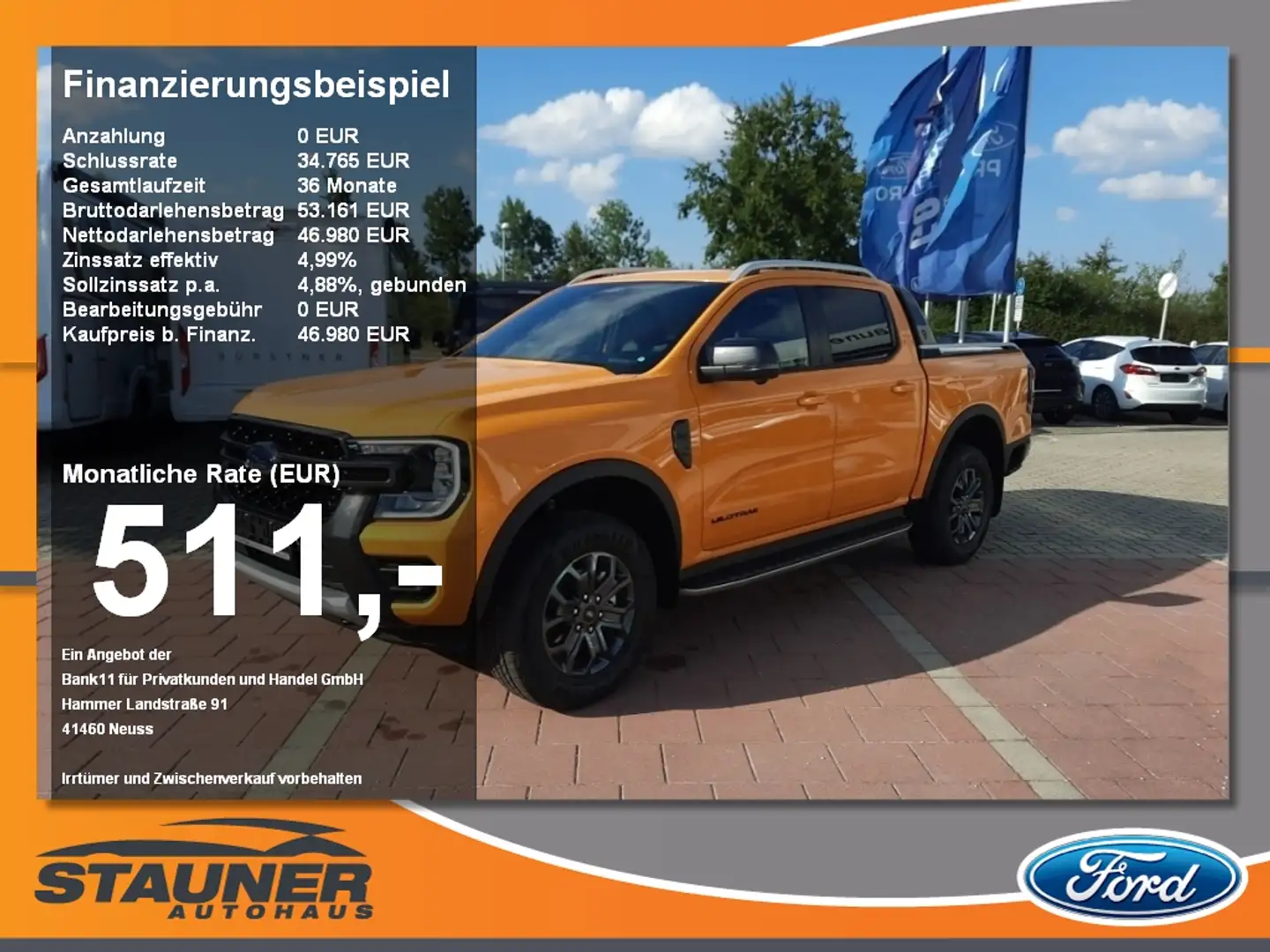 Ford Ranger DOKA Wildtrak 2.0l EcoBlue Laderaumrollo Orange - 1