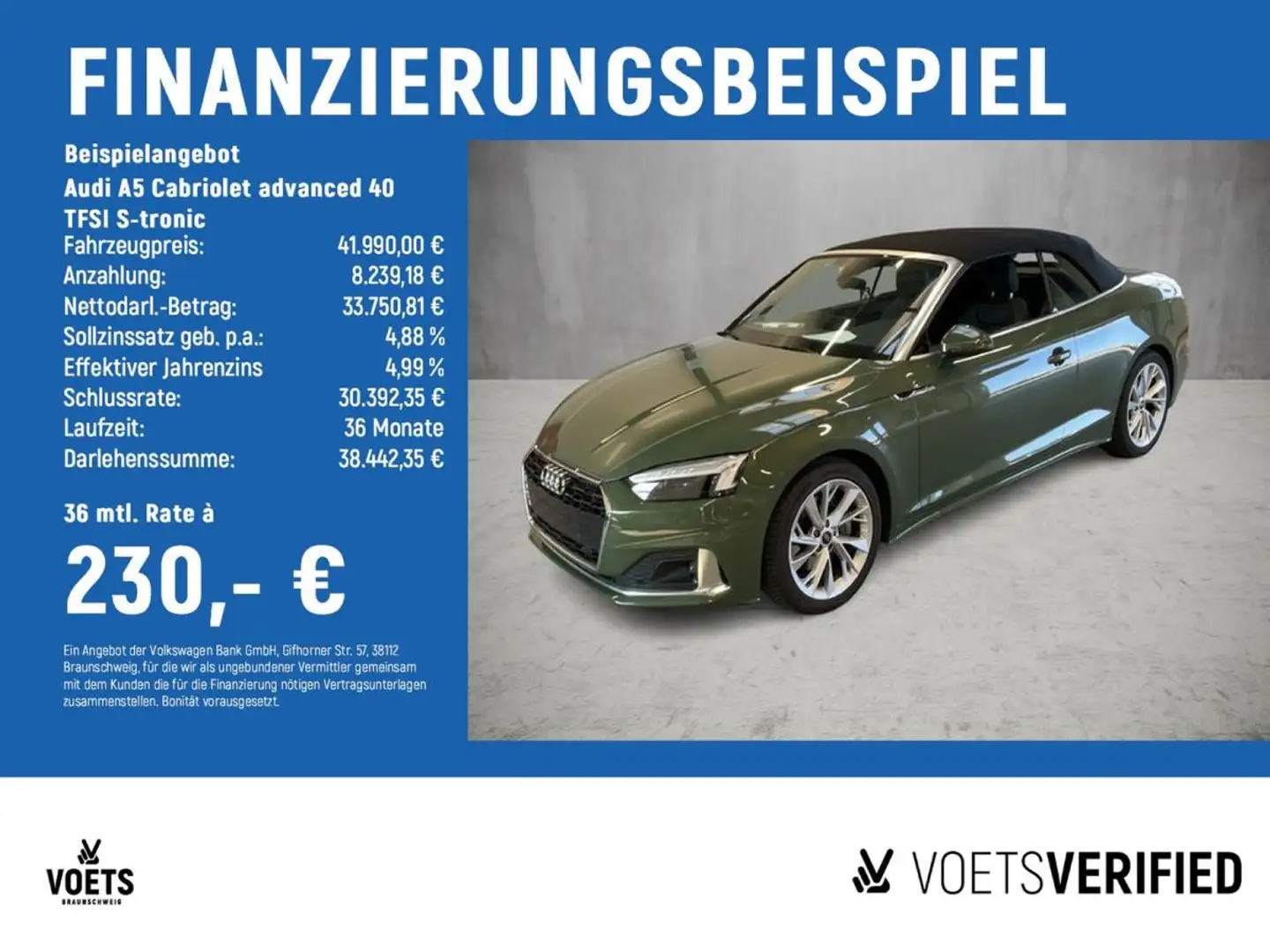 Audi A5 Cabriolet advanced 40 TFSI S-tronic MATRIX-LED+PDC Grün - 2