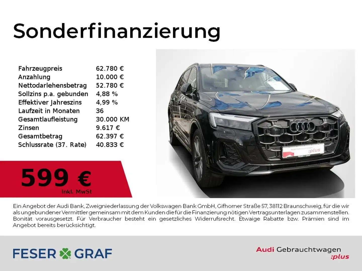Audi Q7 45 TDI S line Ext/Matrix/HuD/ACC/AHK/Luft/Air/21 Z Noir - 1