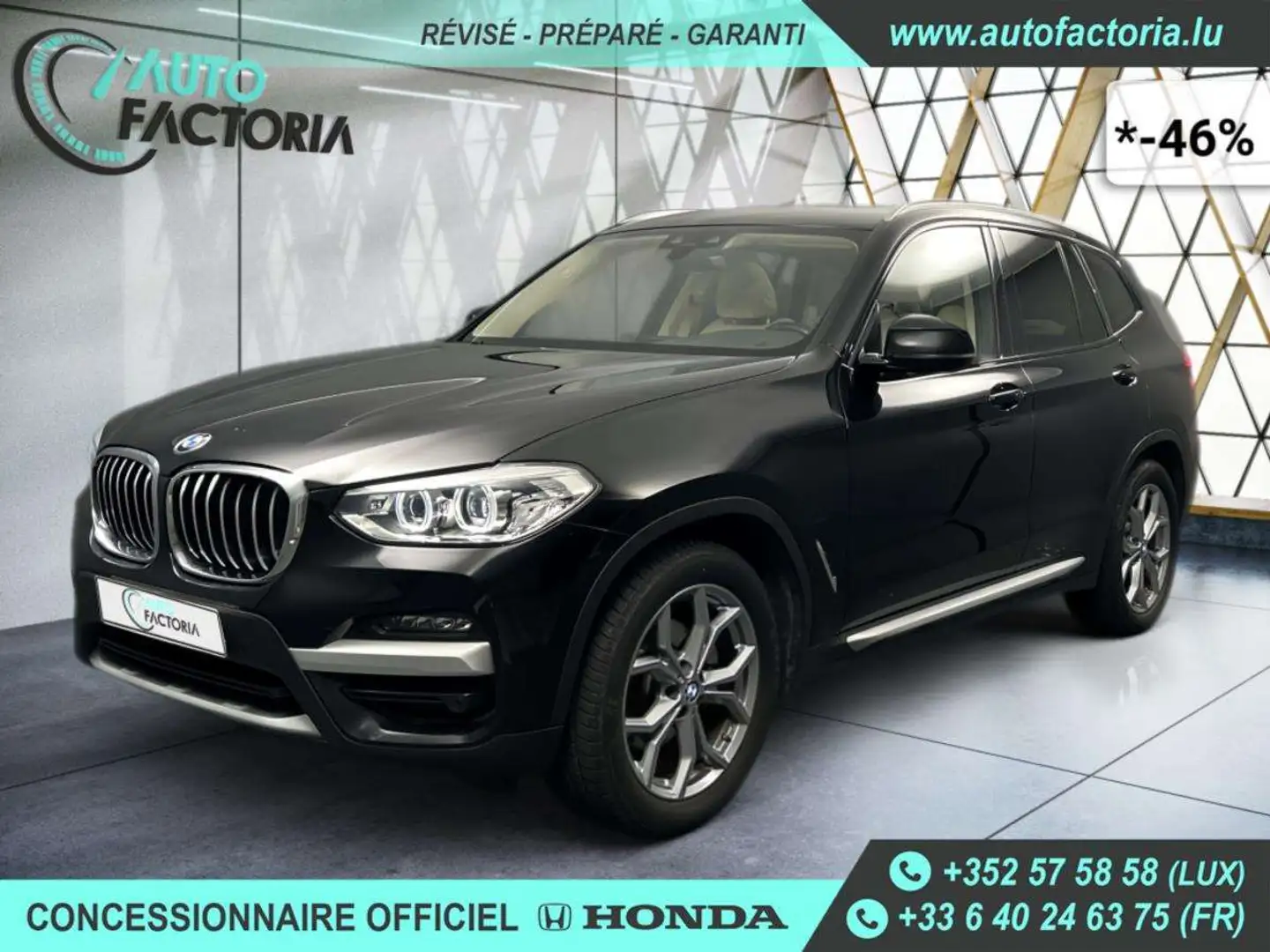 BMW X3 -46% 20D 190cv BVA 4x4 XLine +T.PANO+GPS+CUIR+Opts Zwart - 1
