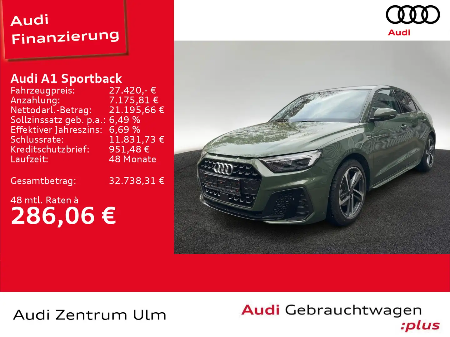 Audi A1 S-Line Black 1.0TFSI LED LEDER NAVI Grün - 1