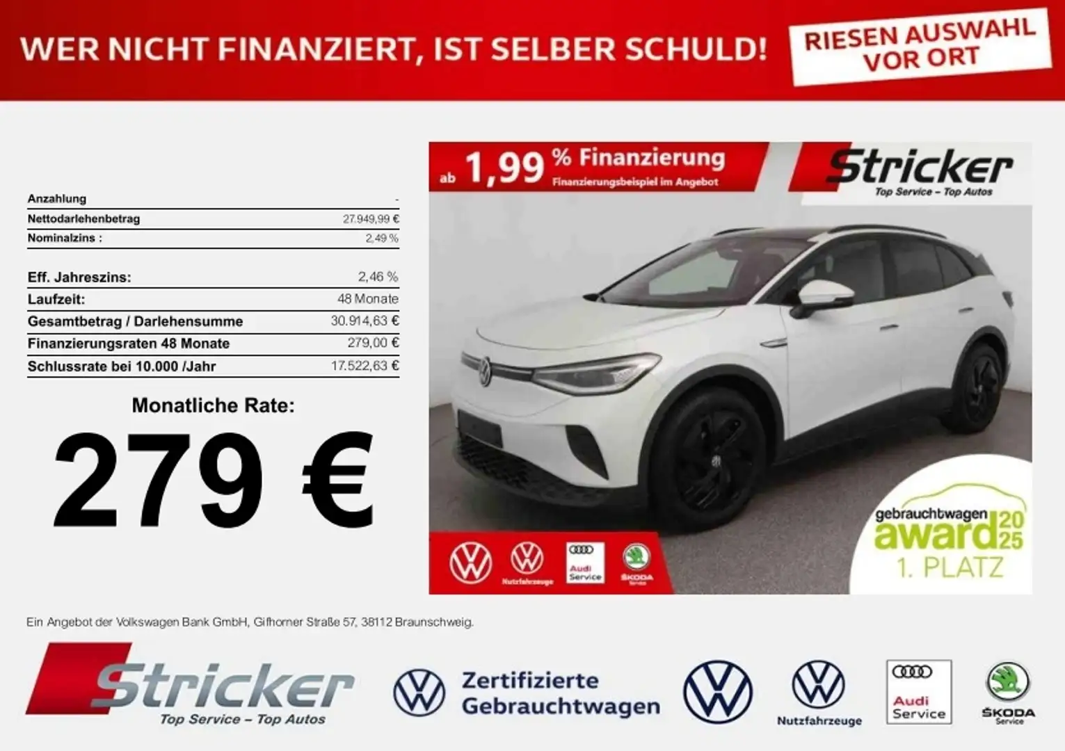 Volkswagen ID.4 Pro Performance 150/77 279,-ohne Anzahlung Pano M Weiß - 2