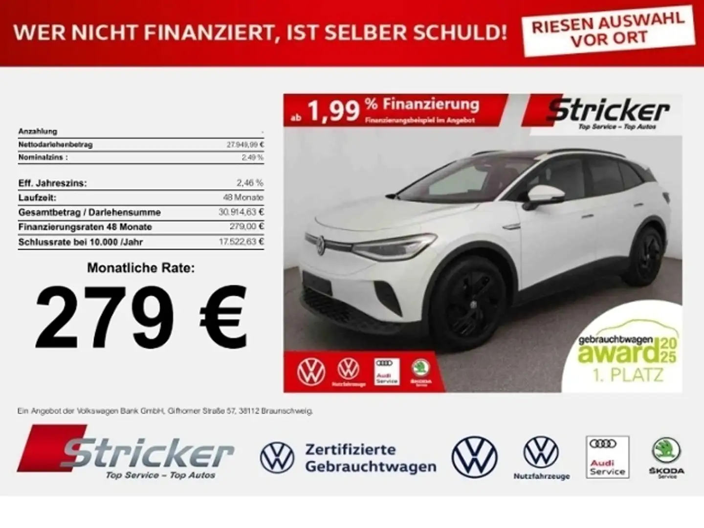 Volkswagen ID.4 Pro Performance 150/77 279,-ohne Anzahlung Pano M Weiß - 1