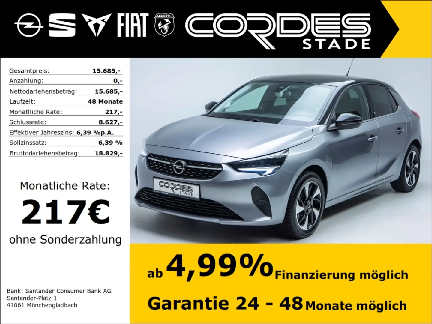 Opel Corsa-e F Elegance Rückfahrkam. Verkehrszeichenerk. Allwet Grijs - 1