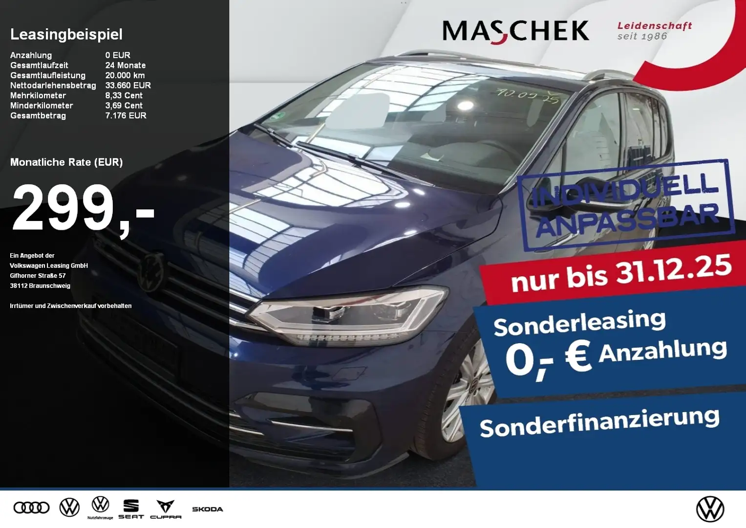 Volkswagen Touran R-Line 1.5 TSI DSG LED ACC Navi Rear View IQ Drive Blau - 1