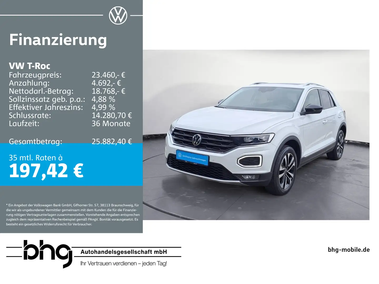 Volkswagen T-Roc 1.5 TSI DSG Pano LED Kamera PDC Sitz-Komfo Weiß - 1