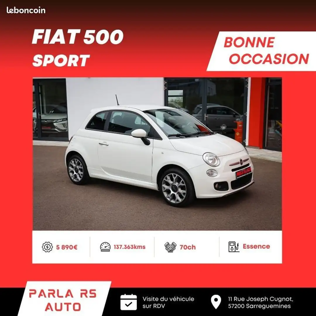 Fiat 500 500S 1.2 70ch essence Blanc - 1