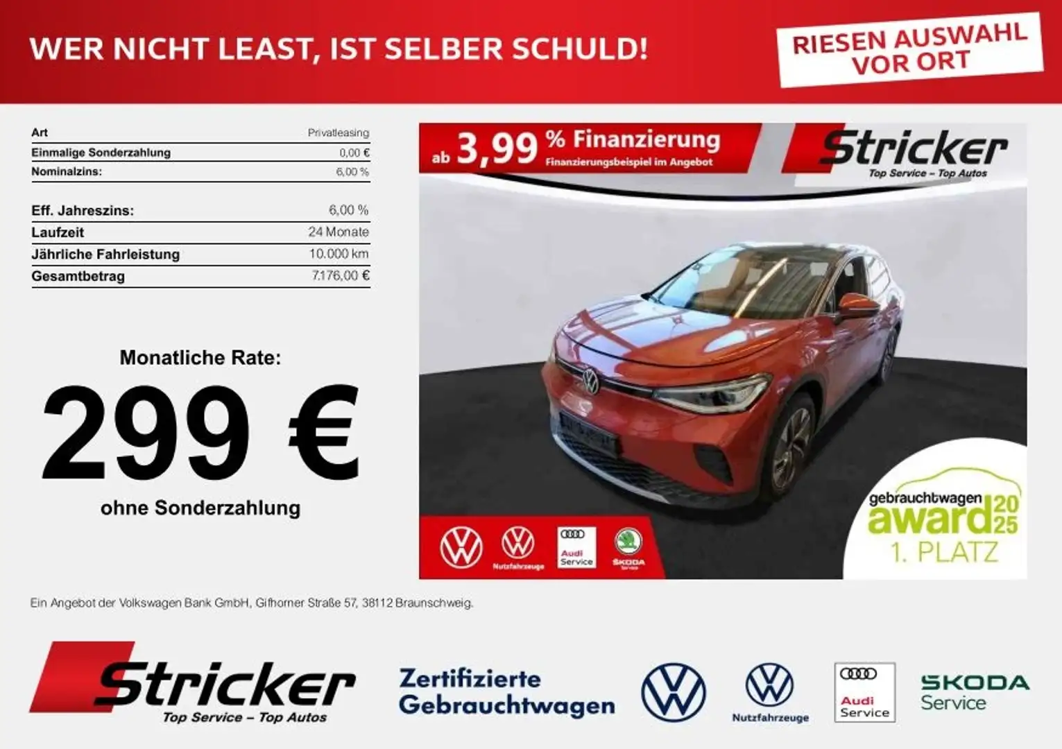 Volkswagen ID.4 Pro Performance 150/77 299,-ohne Anzahlung Top-Sp Rot - 1