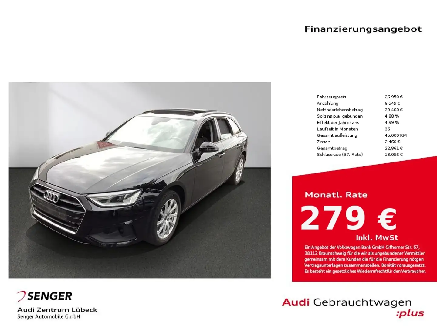 Audi A4 Avant 35 TDI Sitzhzg. Navi Panorama AHK Schwarz - 1
