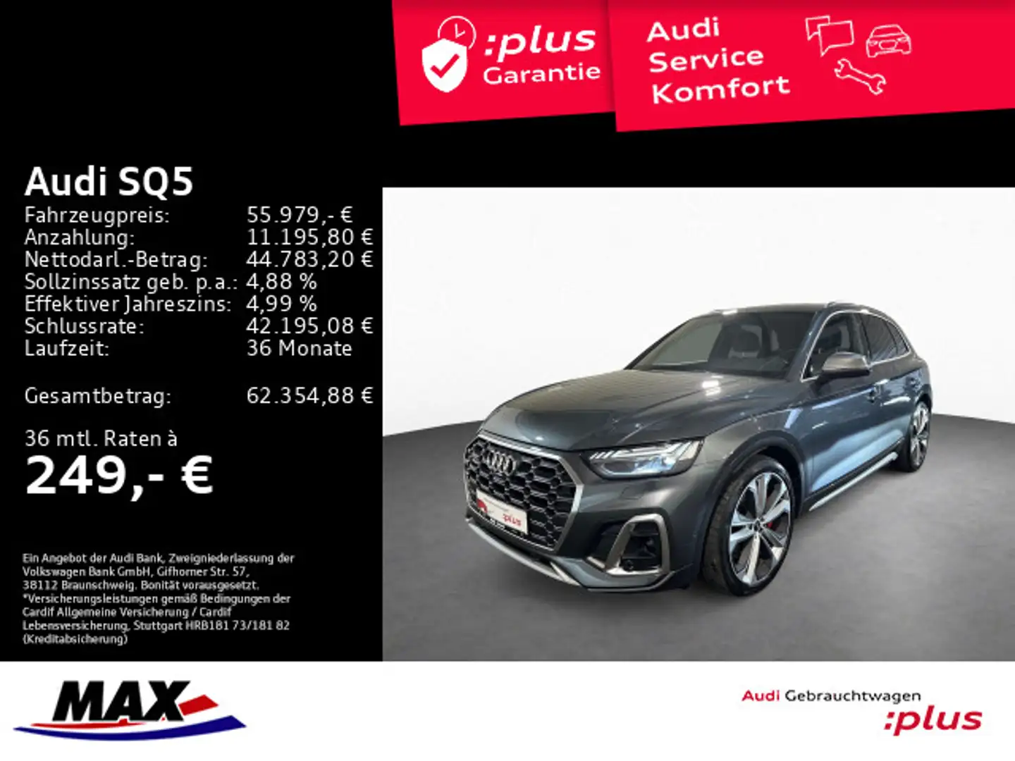 Audi SQ5 3.0 TDI QUATT MATRIX+LUFT+AHK+PANO+B&O+360°+ Grau - 1