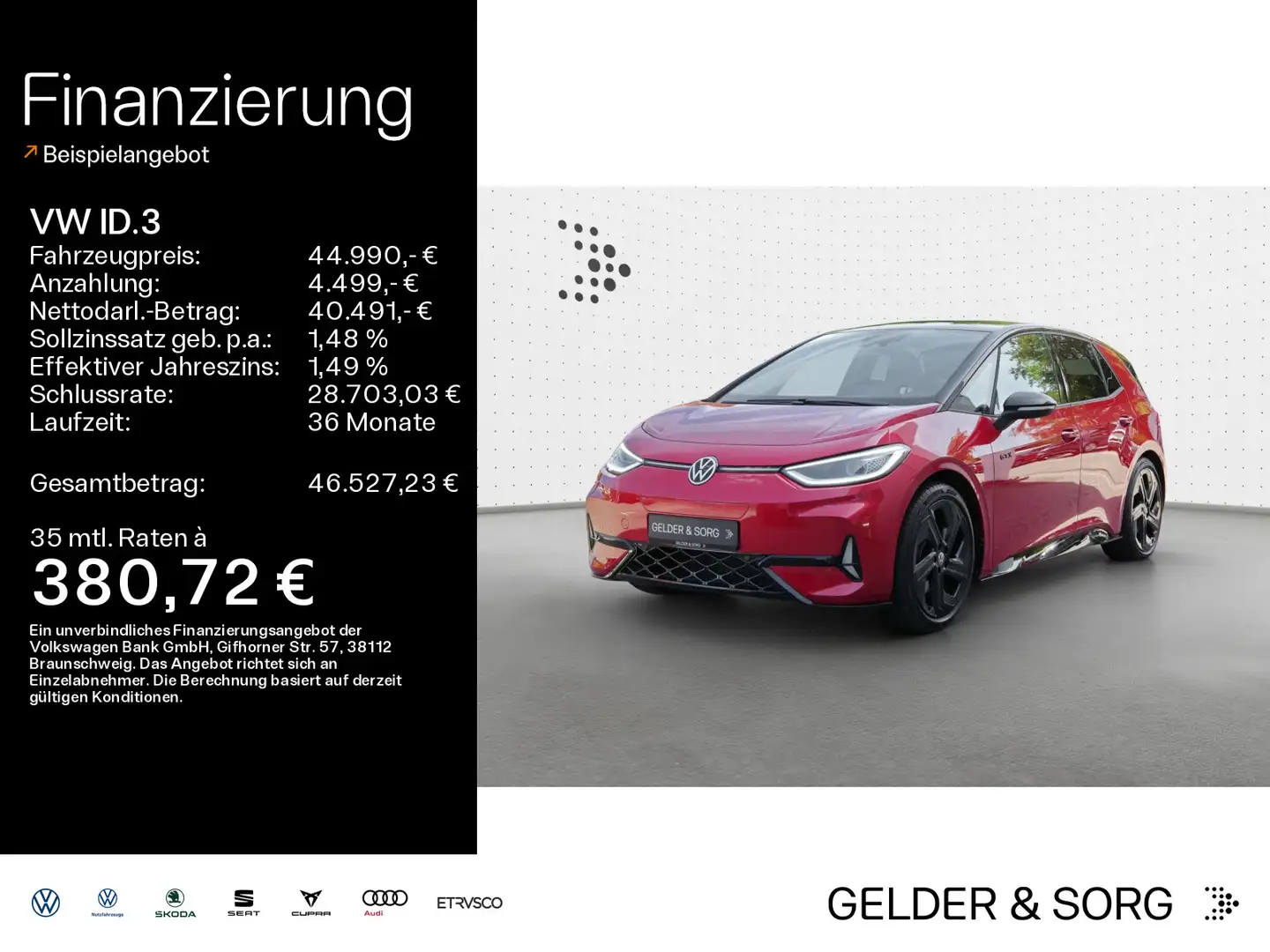 Volkswagen ID.3 GTX Performance 79kw/h*20Z*Matrix*HuD*H&K* Rot - 1