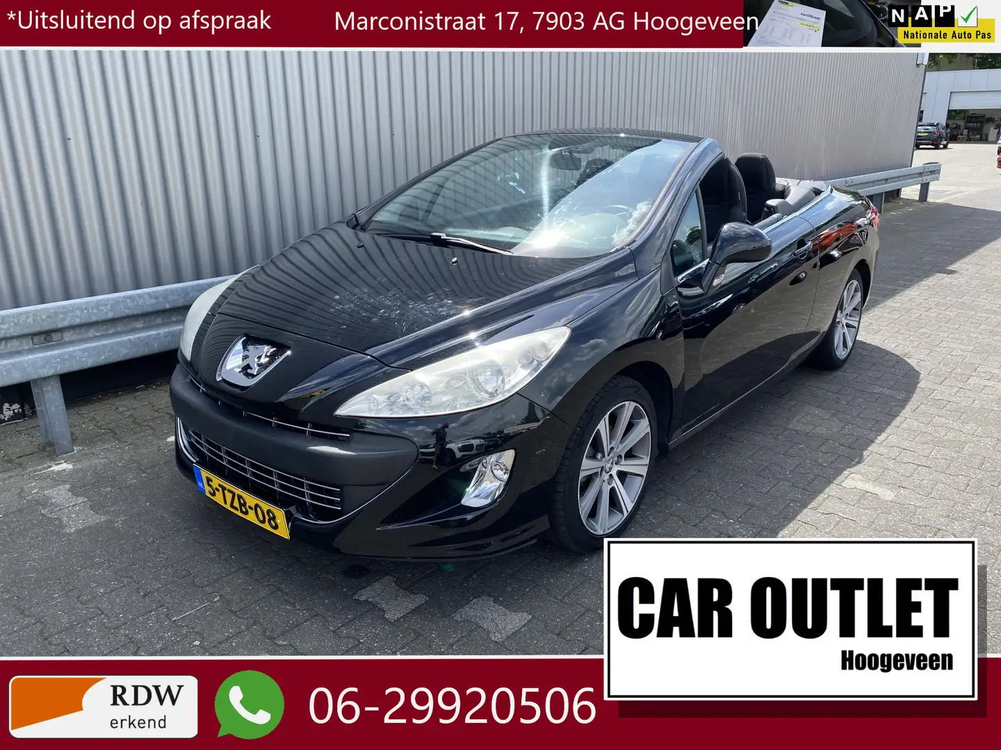 Peugeot 308 CC 1.6 VTi Sport 123Dkm. A/C, Parrot Carkit, LM, n Zwart - 1