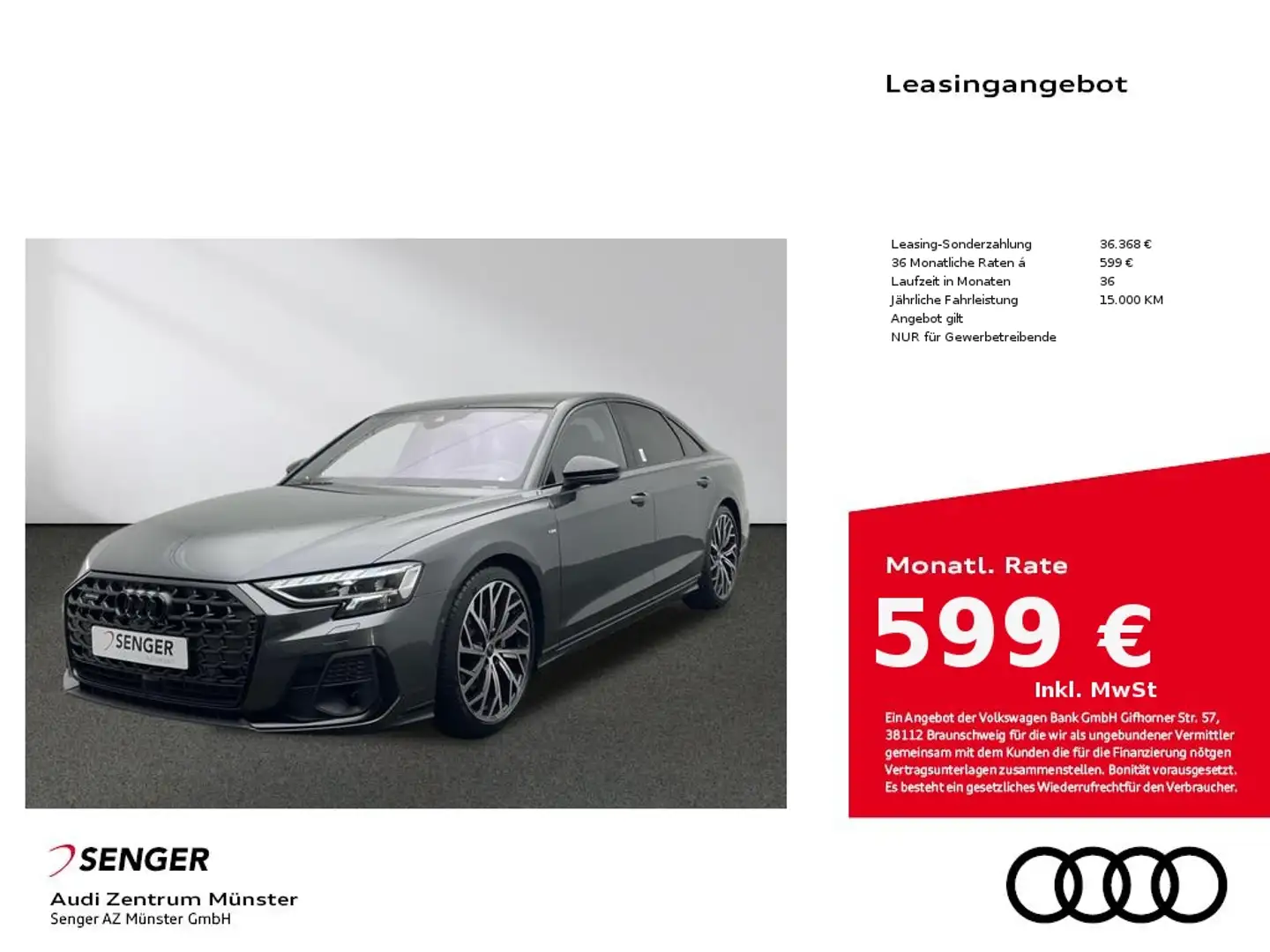 Audi A8 50 TDI quattro B&O Matrix Stdhz Massage Grau - 1