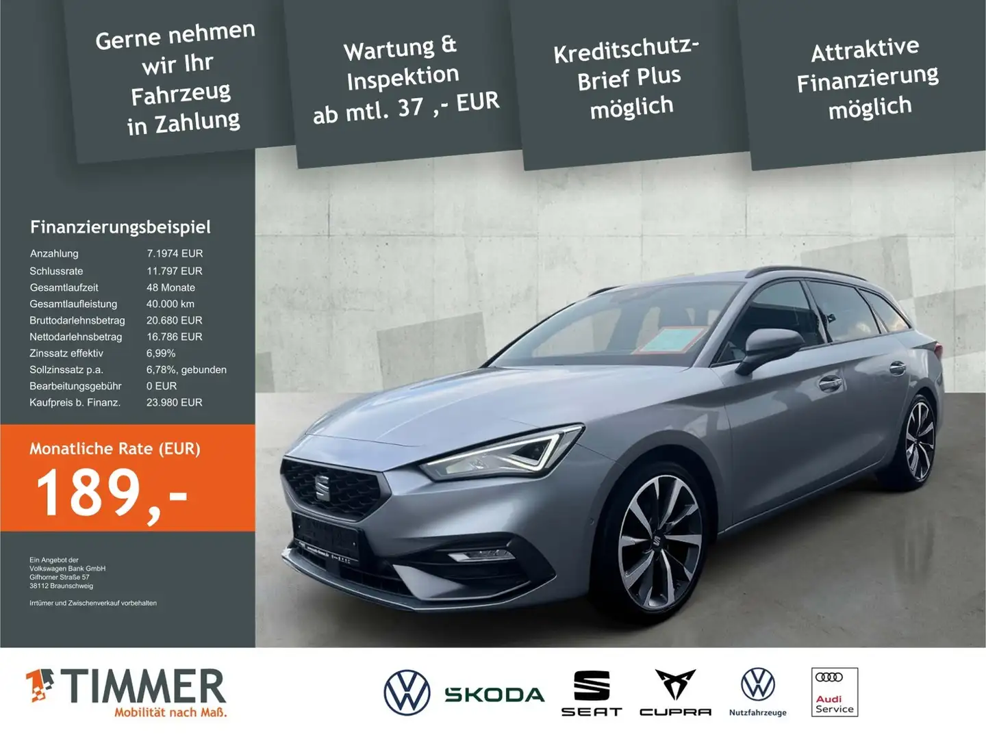 SEAT Leon ST 2.0 TDI DSG FR-LINE *LED *PANO *ACC *RKAM *BEA Silber - 2