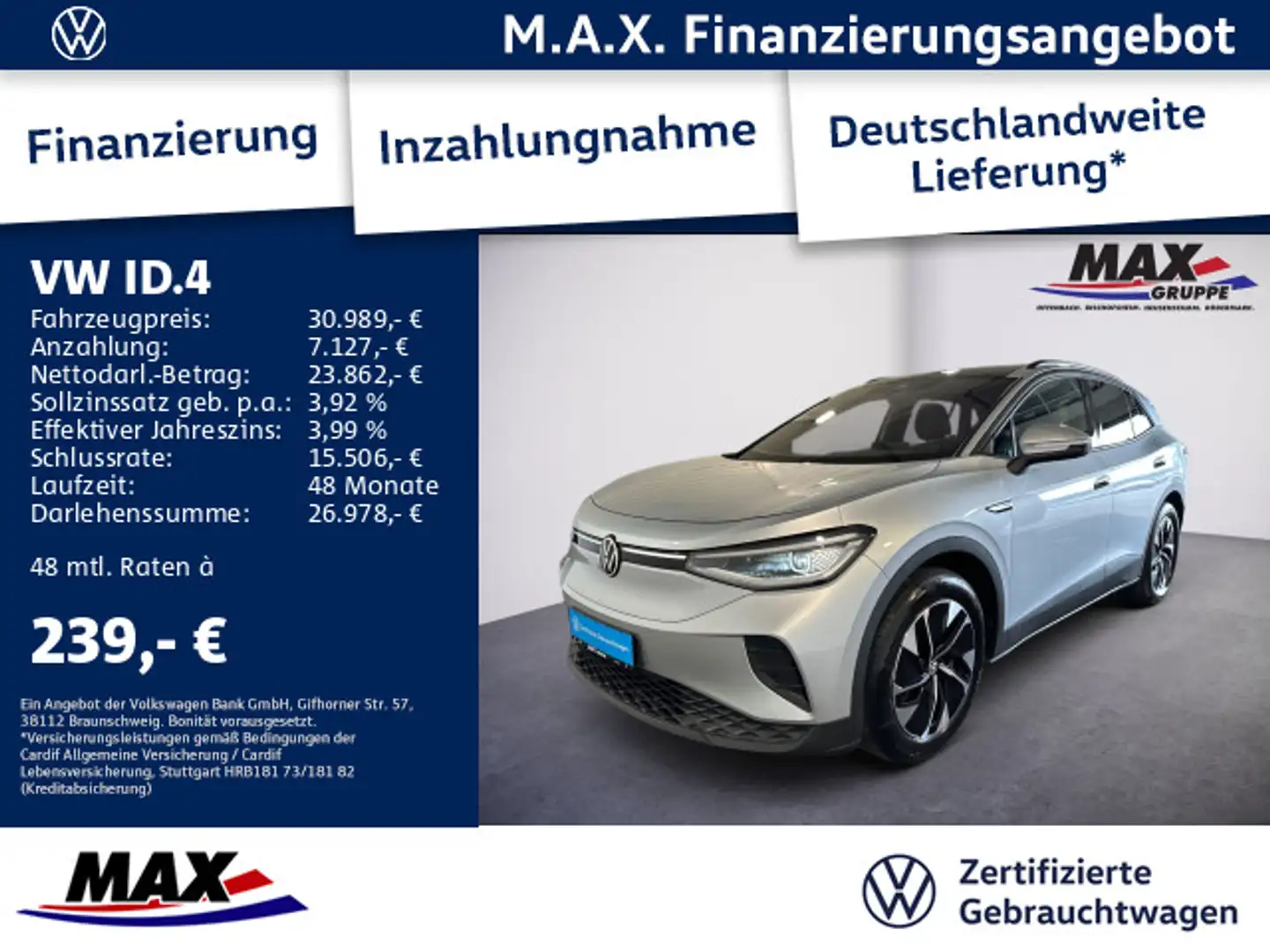 Volkswagen ID.4 PRO PERFORMANCE IQ.LIGHT+PANO+AR HUD+KAMERA Plateado - 1