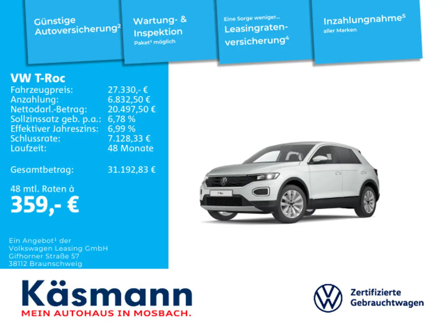 Volkswagen T-Roc Sport 2.0TDI 4Motion AHK STANDH LED NAVI Weiß - 1