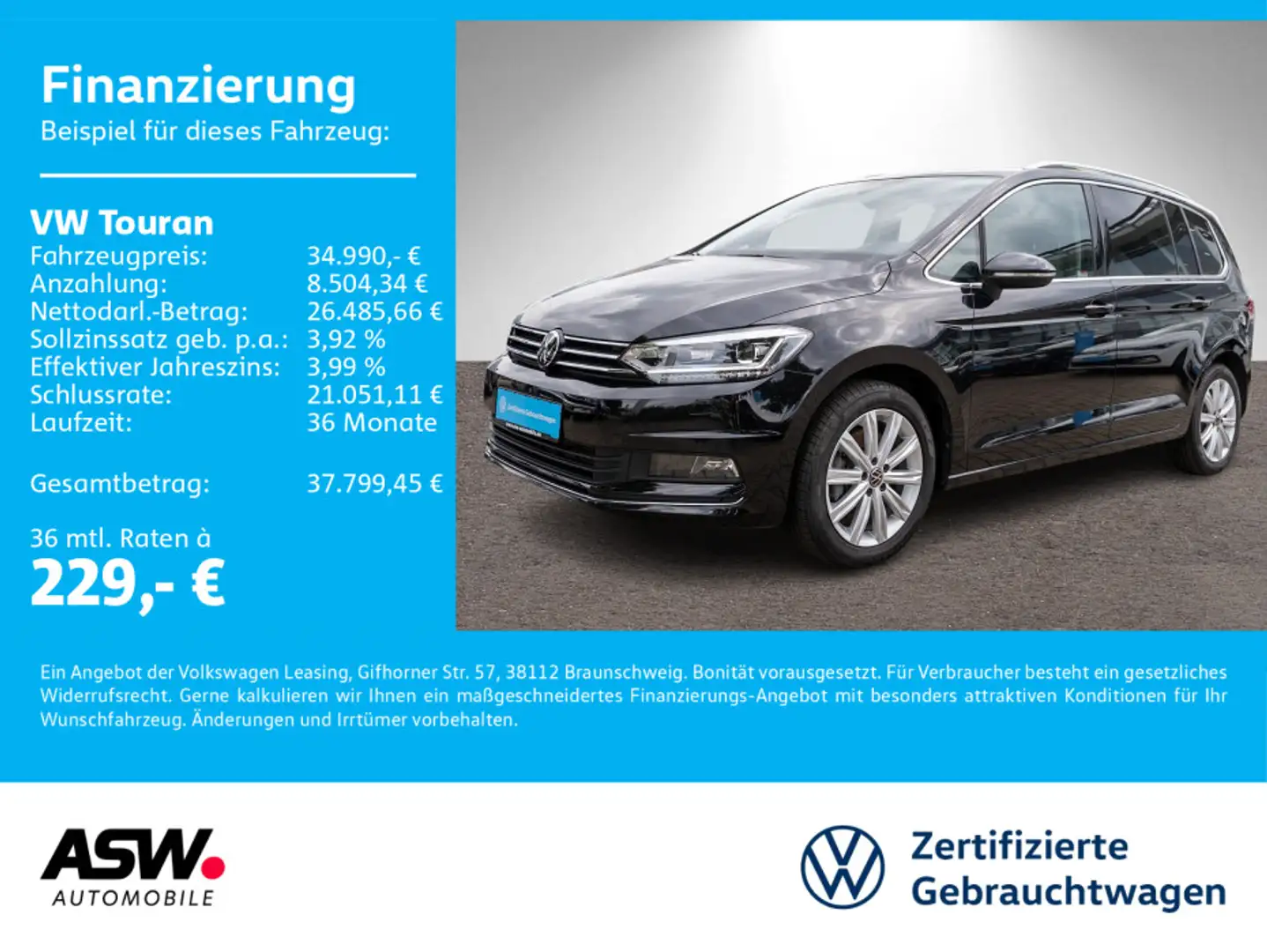 Volkswagen Touran Highline 2.0 TDI DSG Navi ACC RFK AHK 7-S Noir - 1