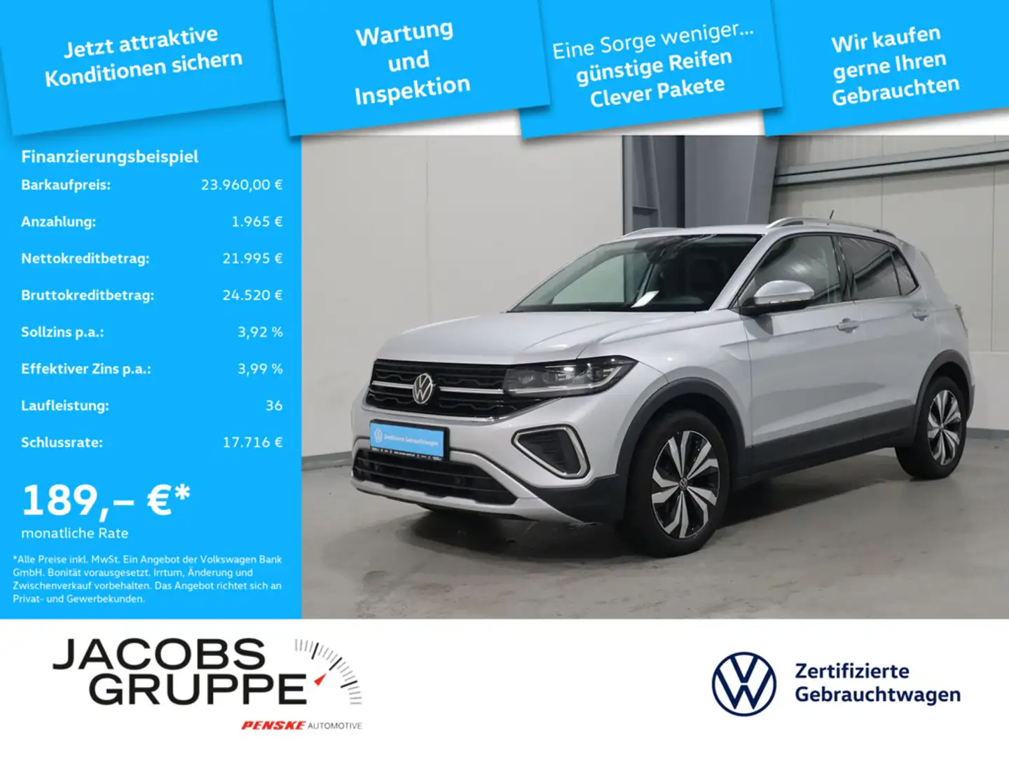 Volkswagen T-Cross 1.0 TSI Style Navi*SHZ*IQ*Klima Silber - 1