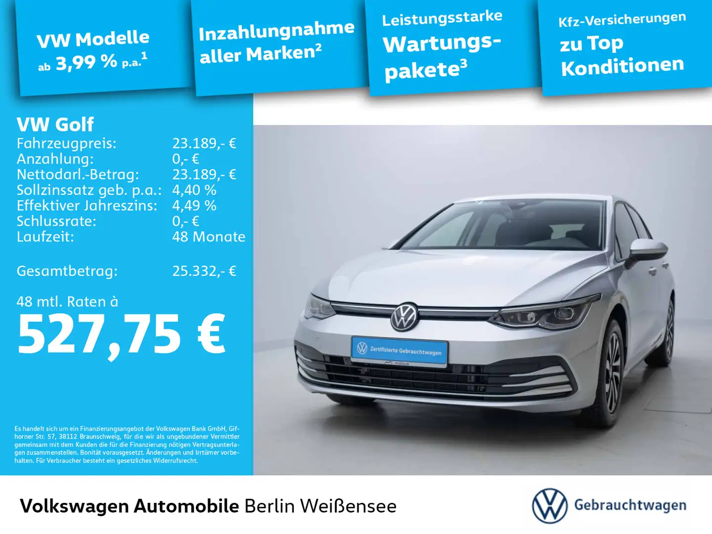 Volkswagen Golf VIII 1.5 eTSI Active*APP*RFK*LED*ACC*NAVI* Argent - 1