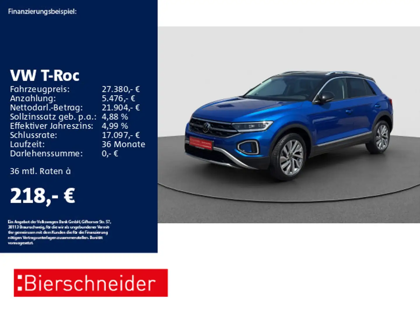 Volkswagen T-Roc 1.5 TSI DSG Style 18 AHK LED NAVI CAM Blau - 1