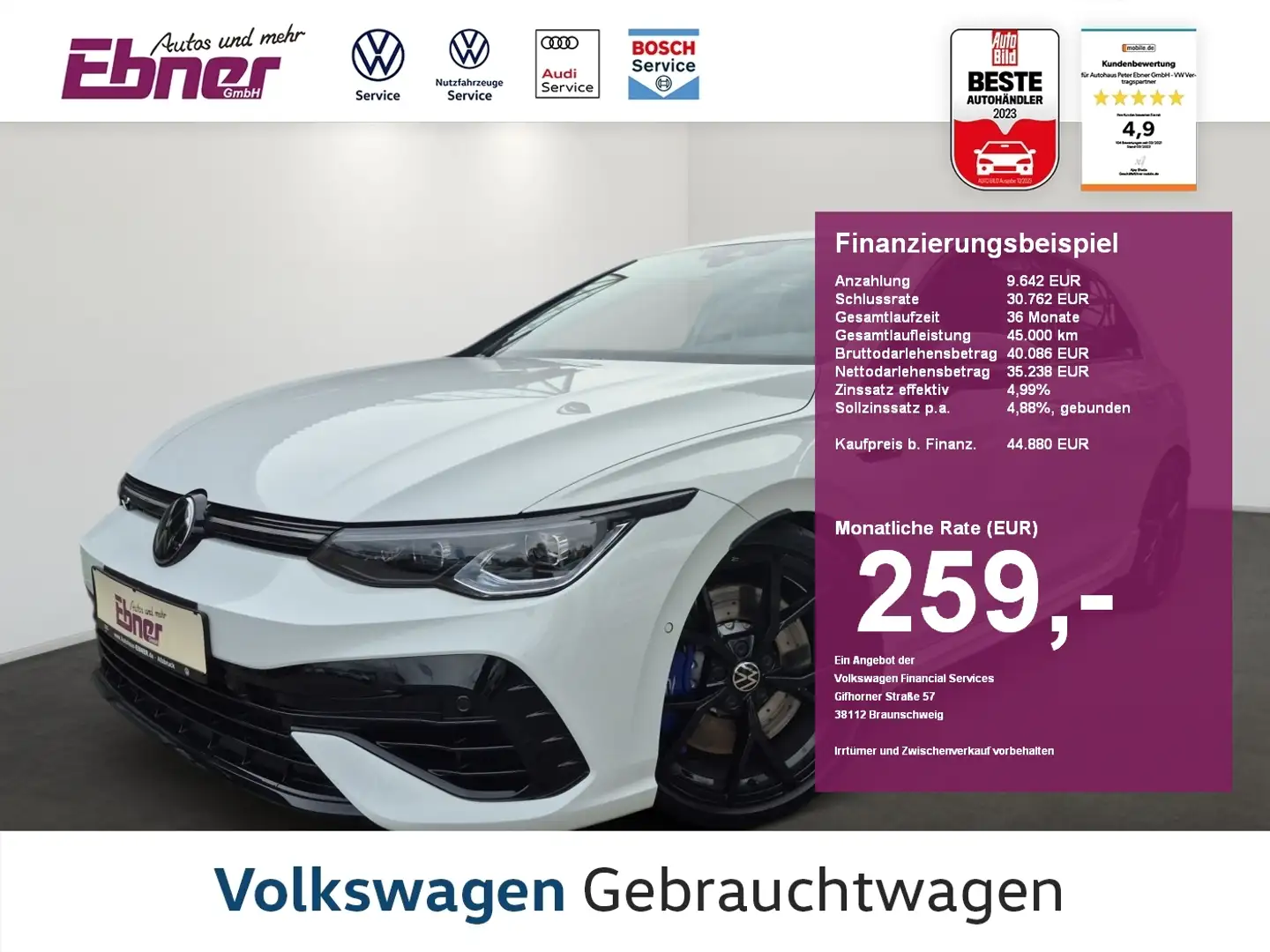 Volkswagen Golf VIII R 455PS REVO 4M DSG DRIFT+H&K+AKRA+KAMERA+ACC Blanc - 1