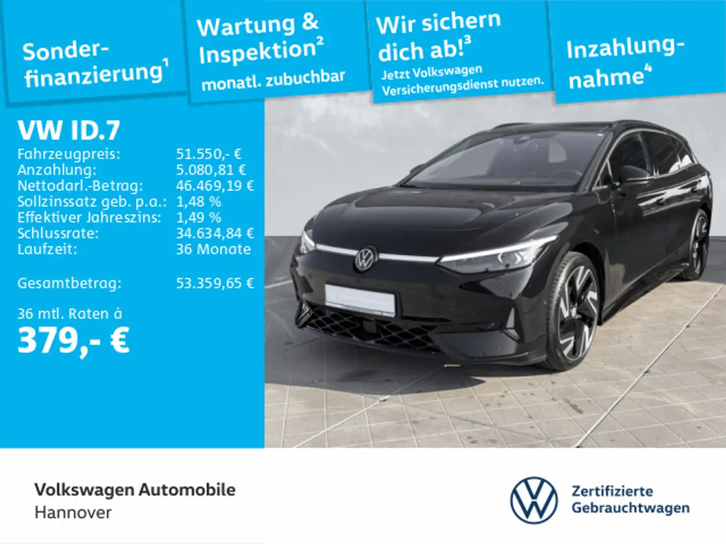 Volkswagen ID.7 Tourer GTX 4-Motion Navi AHK Pano LED Kamer Schwarz - 1